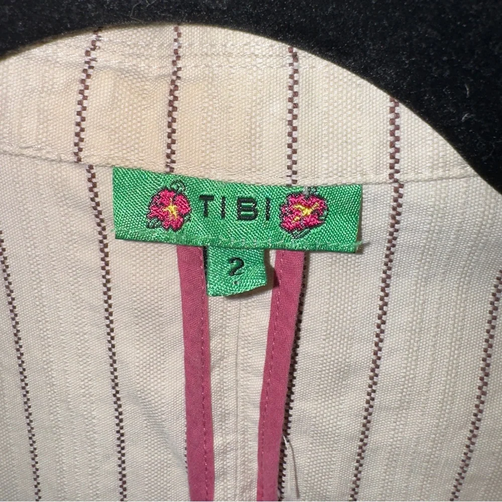 Tibi Women’s Striped Cotton Blazer Jacket Beige Brown Button Front Size 2 - Picture 5 of 12